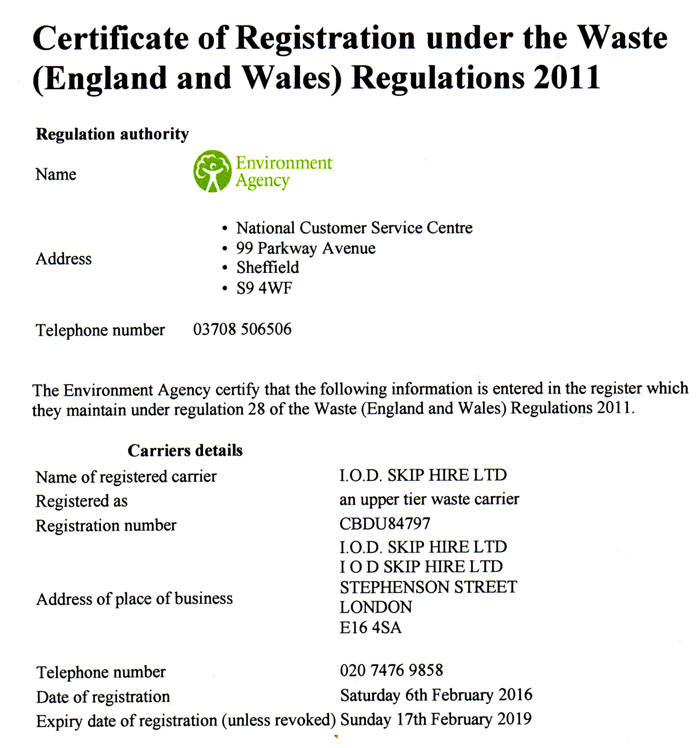 Environment Agency Certified Waste Handler in London